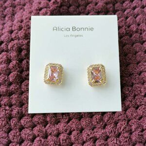 Alicia Bonnie Gold Pink Crystal Aurora Stud Earrings Elegant Jewelry Gift